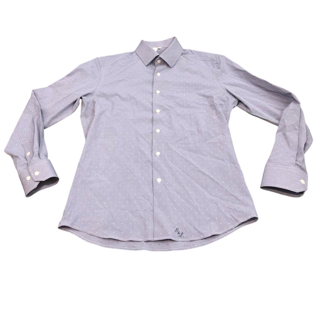 State and Liberty Dress Shirt Mens Medium Blue Micro Dot Performance Stretch